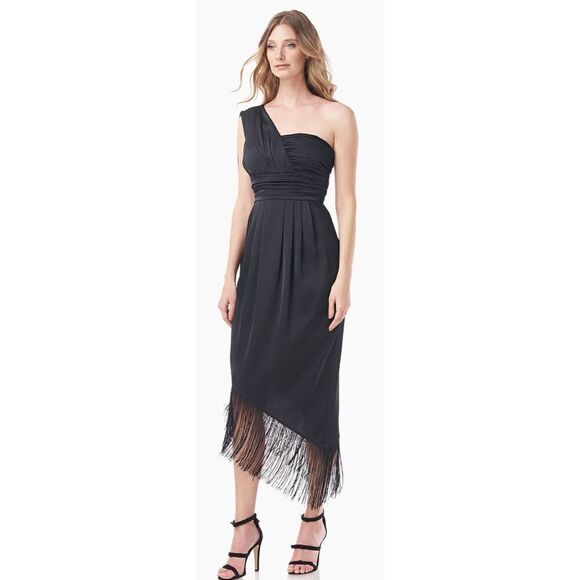 Kay Unger MARTINE FRINGE DRESS in Black NWT Size 10 - Picture 1 of 7
